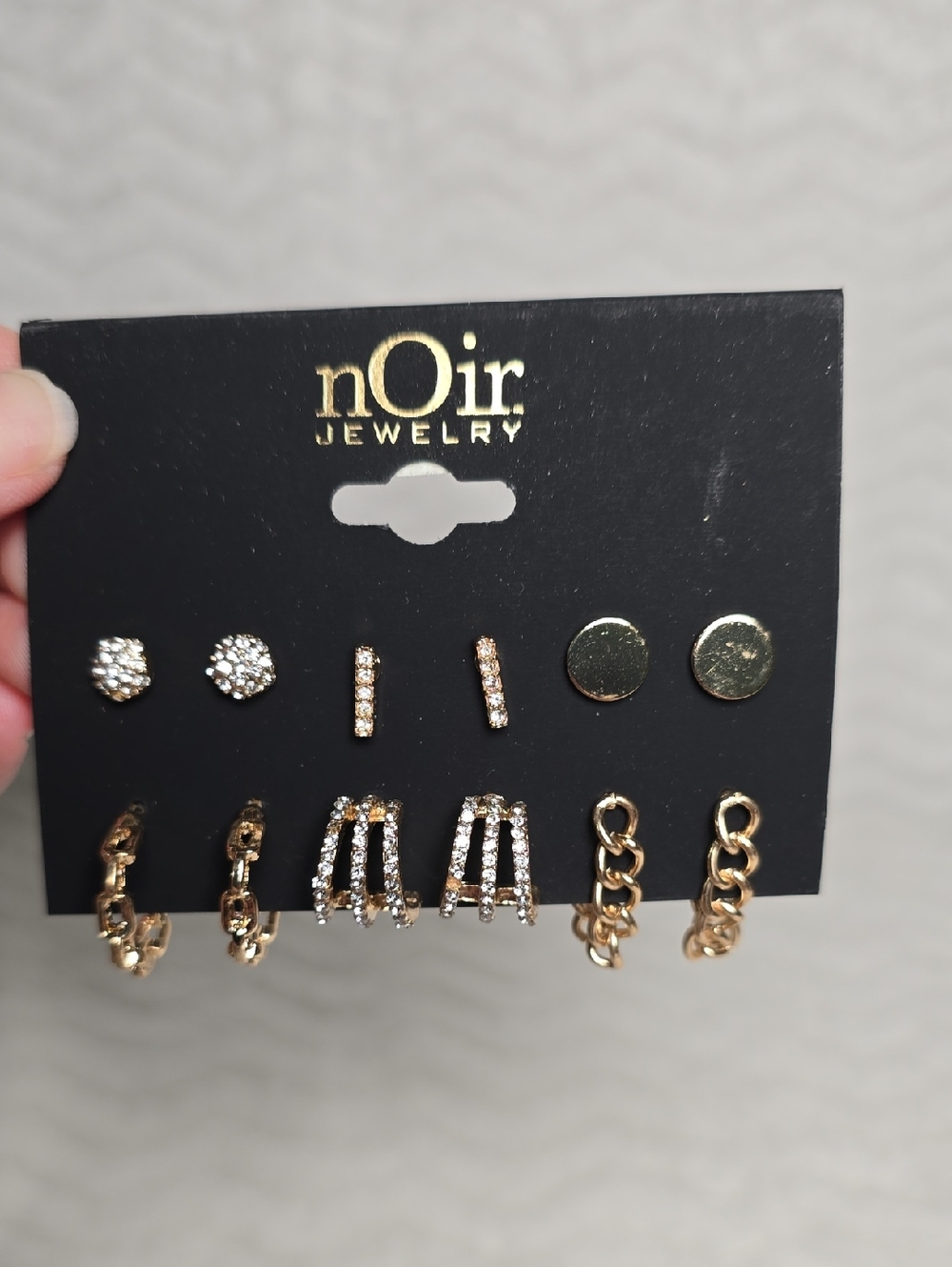 nOir Jewelry Gold & Clear Rhinestone Earring Set
